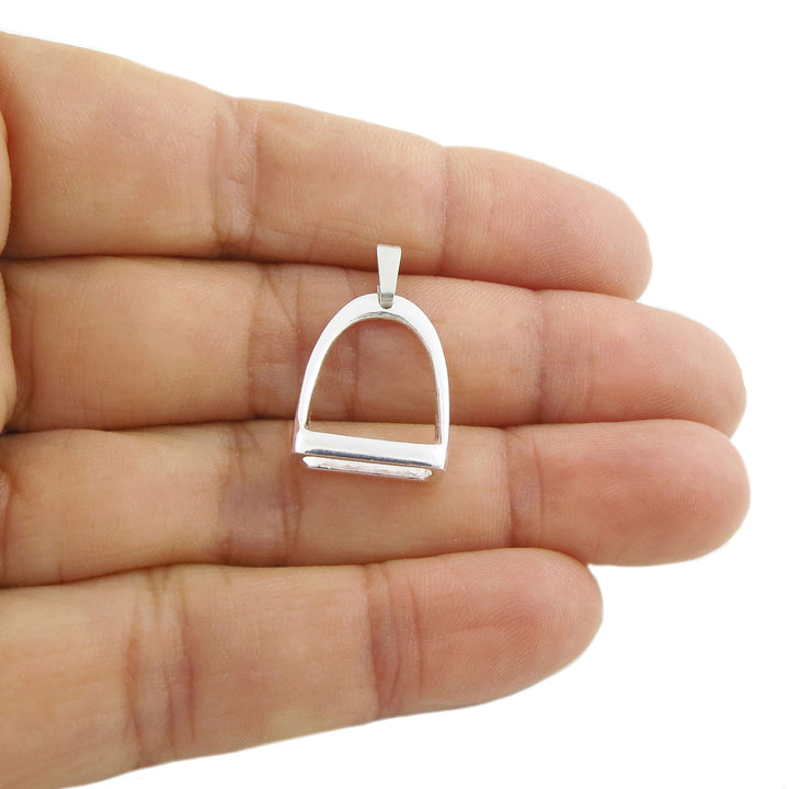 Large Sterling Silver Equestrian Horse Stirrup Pendant Necklace