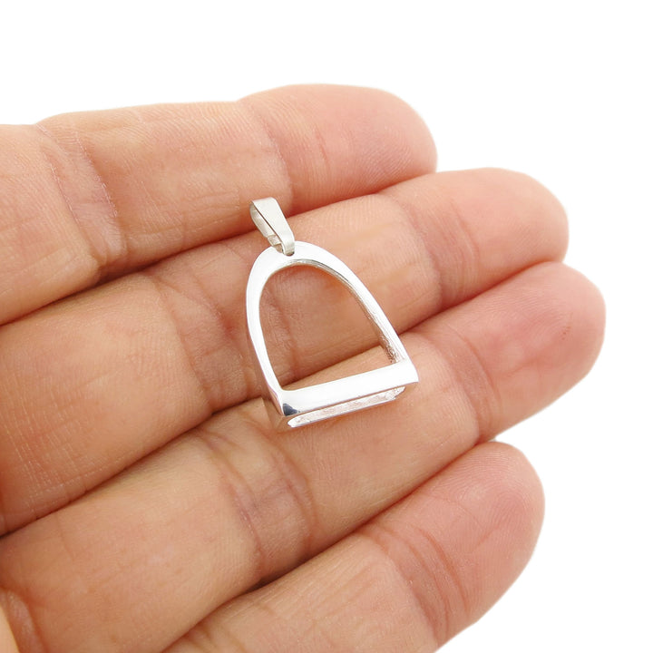 Large Sterling Silver Equestrian Horse Stirrup Pendant Necklace