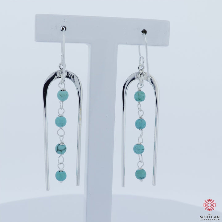 Long Dangling Turquoise Bead Sterling Silver Earrings