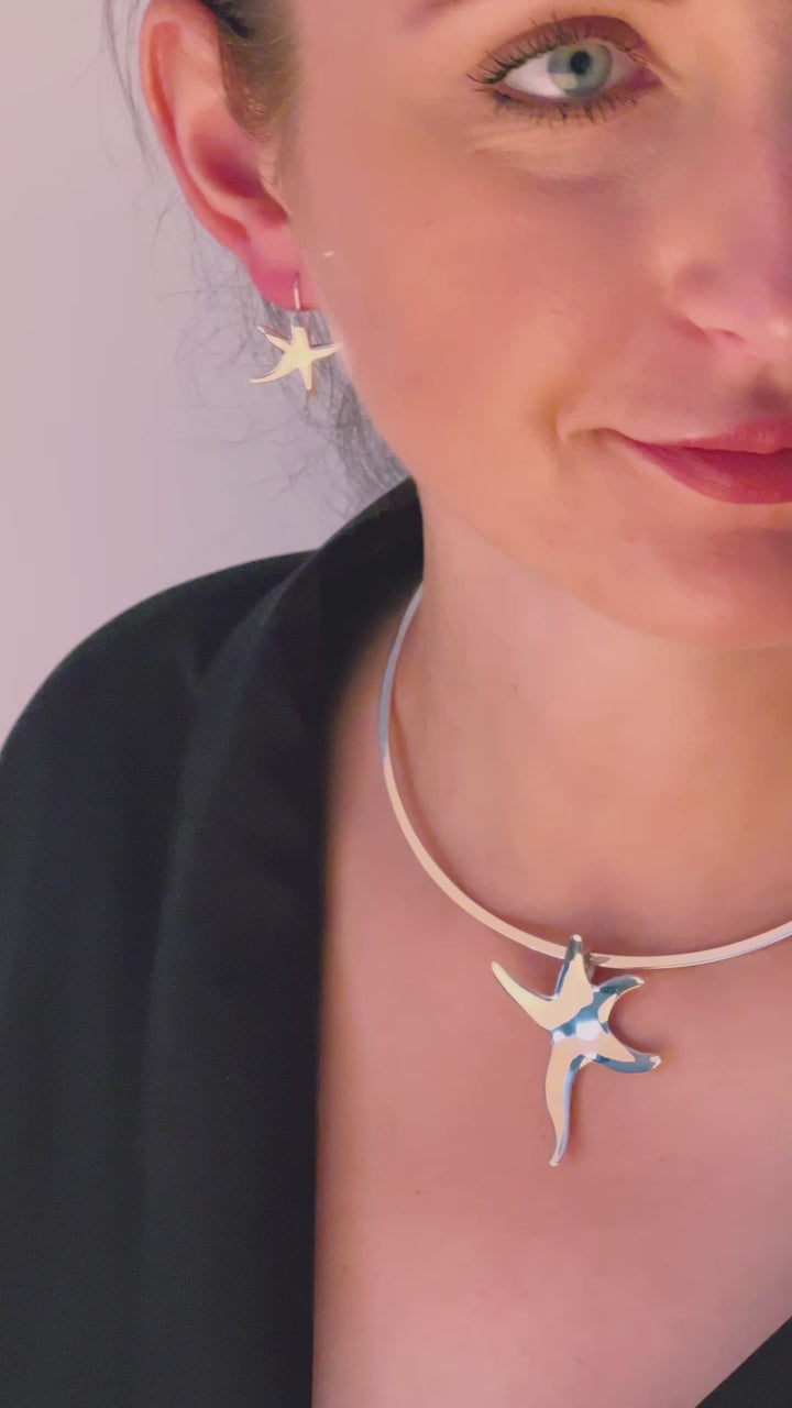 Large Nautical Solid Sterling Starfish Pendant Necklace