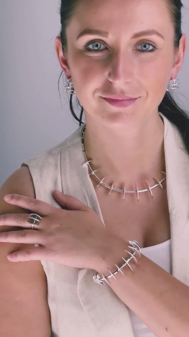 Wide Spiky Maria Belen Designer Sterling Silver Bracelet Cuff