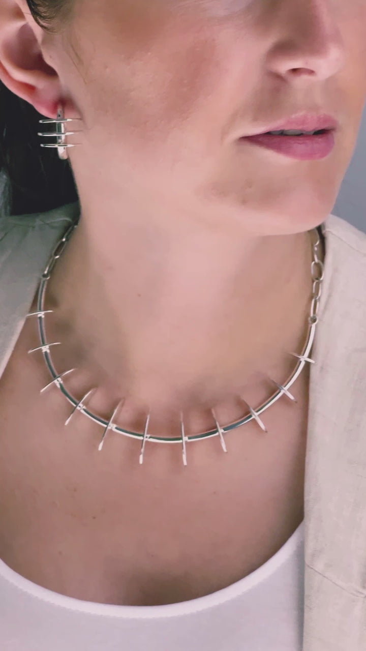 Wide Sterling silver Modernist Necklace