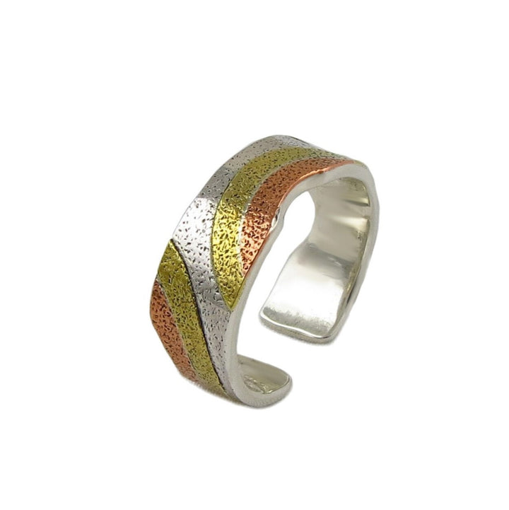 Chunky 925 Silver Tri Metal Adjustable Ring