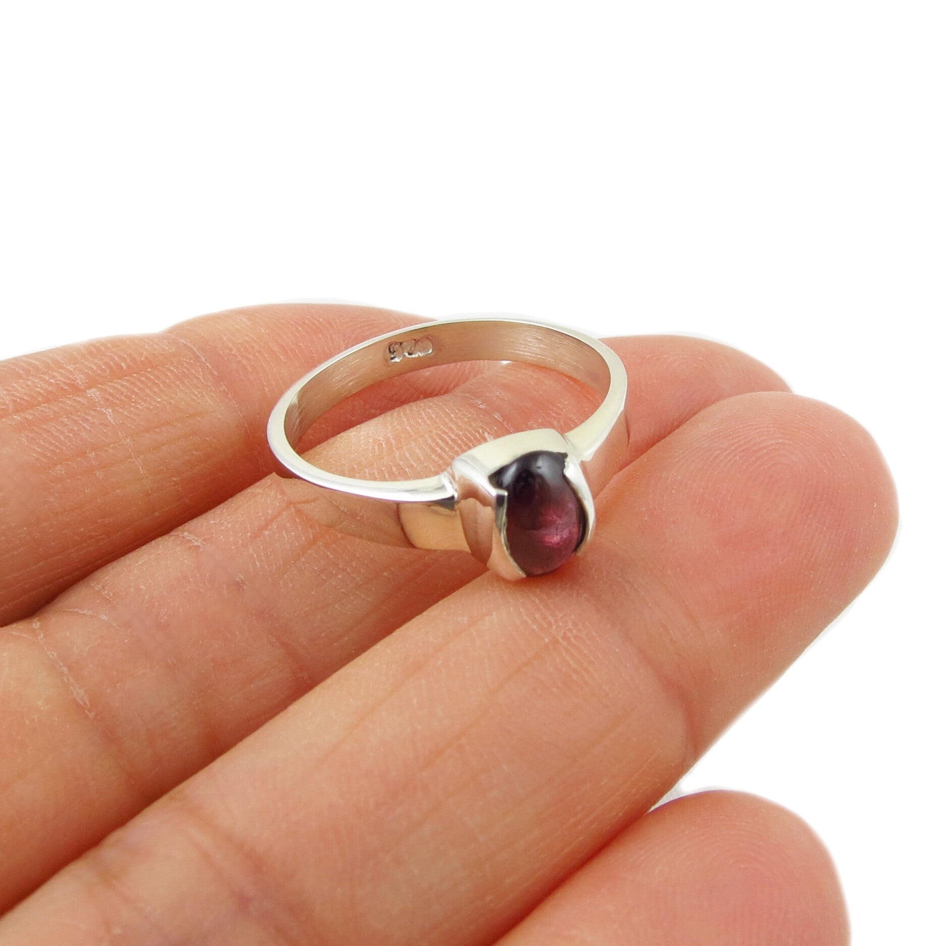 Mens silver garnet on sale ring