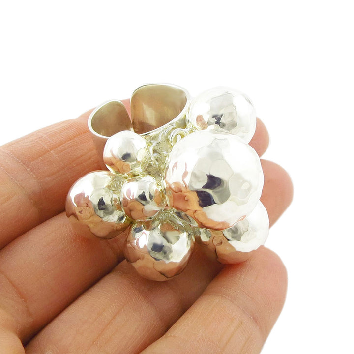 Extra Large Sterling Silver Ball Bead Cluster Ring