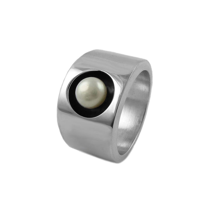 Sterling Silver and Pearl Wide Band Ring