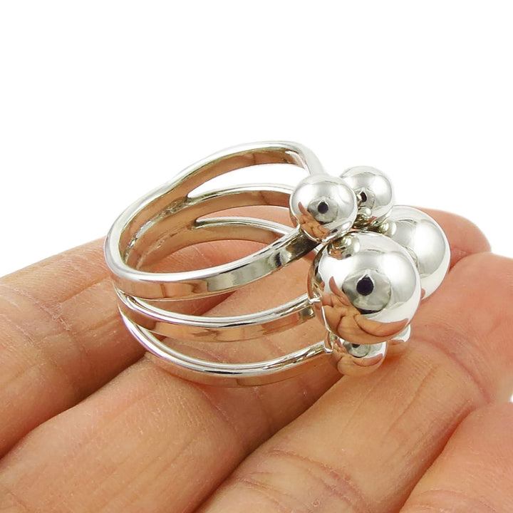 Chunky 925 Sterling Silver Ball Bead Cluster Ring