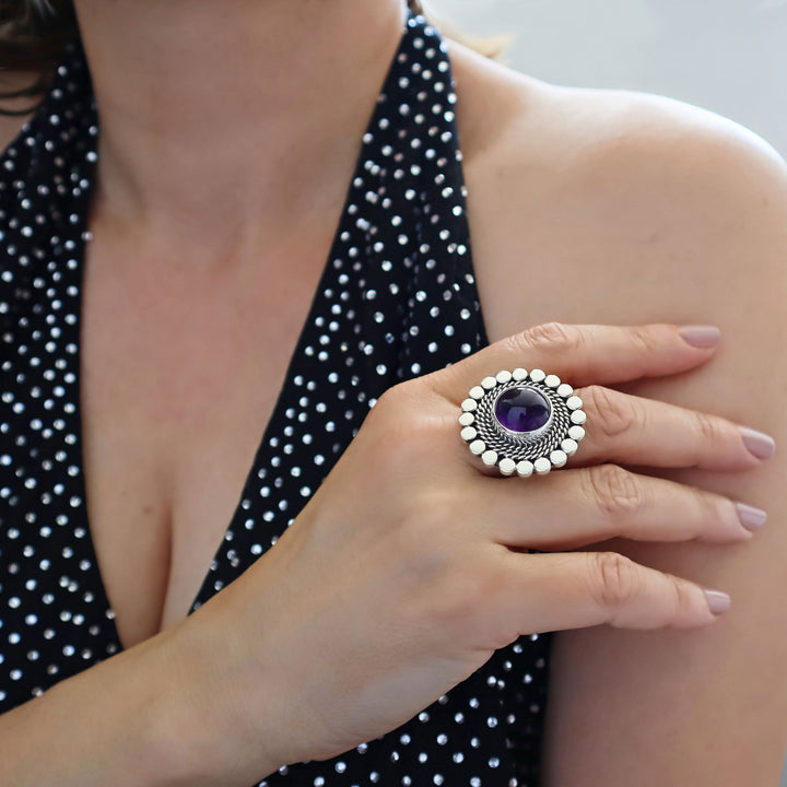 Maria Belen Amethyst Gemstone Sterling Silver Cocktail Ring