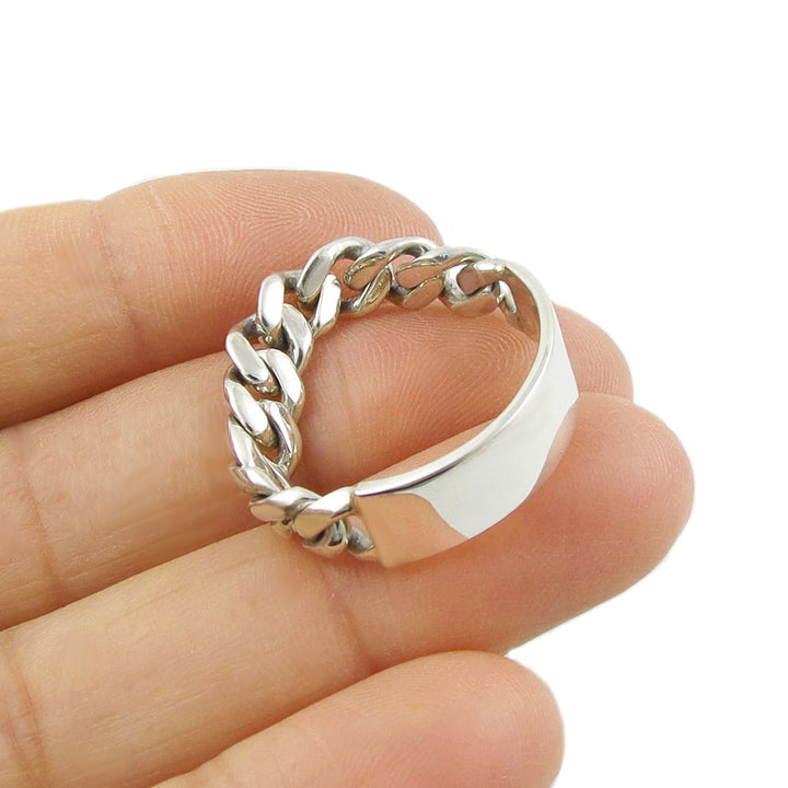 Sterling Silver Chunky Curb Chain Ring for Women