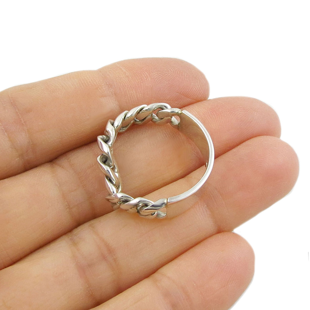 Sterling Silver Chunky Curb Chain Ring for Women