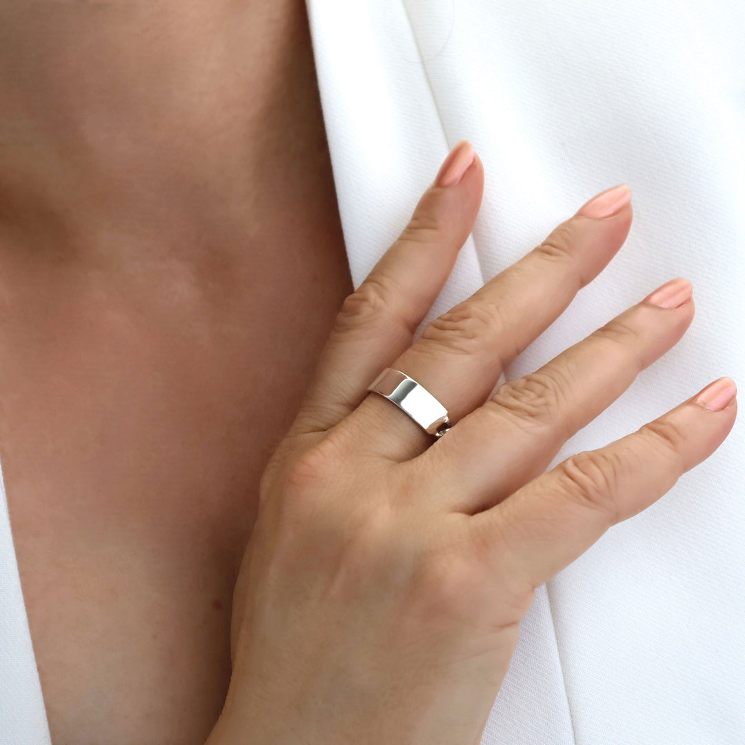 Sterling Silver Chunky Curb Chain Ring for Women