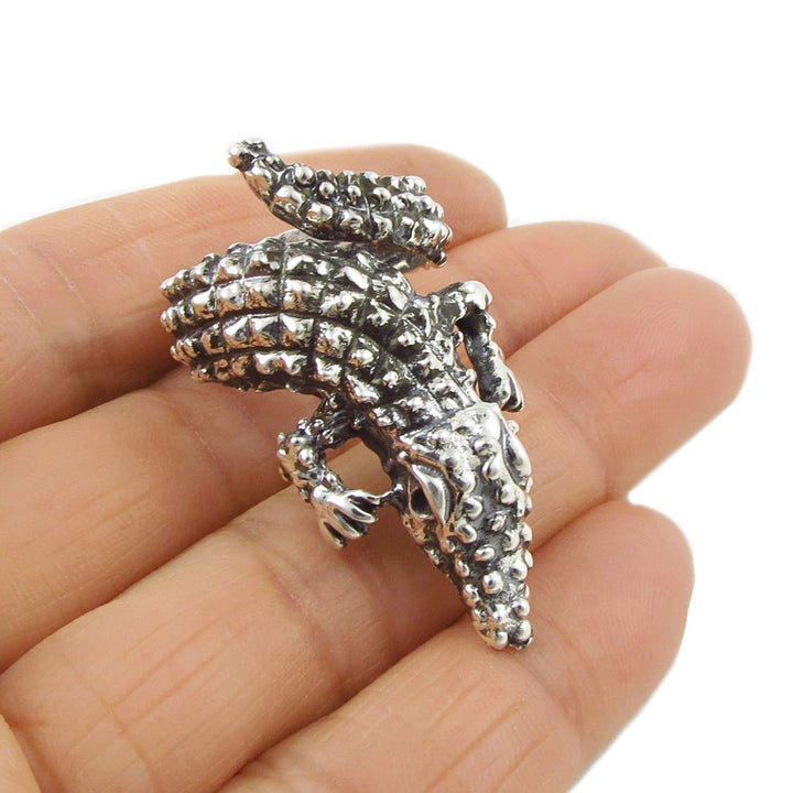 Statement Crocodile Ring in Sterling Silver