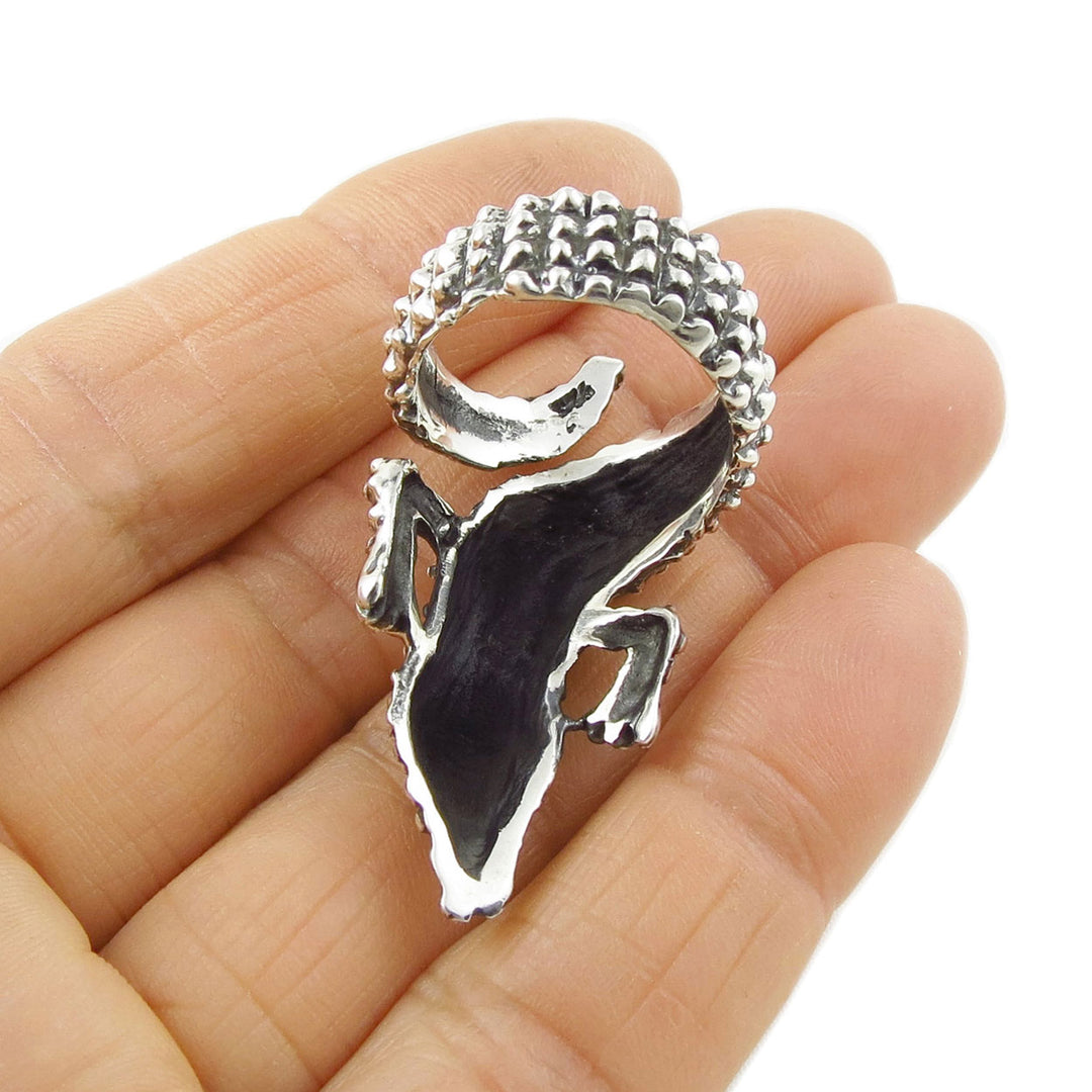 Statement Crocodile Ring in Sterling Silver