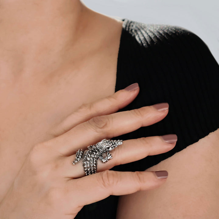 Statement Crocodile Ring in Sterling Silver