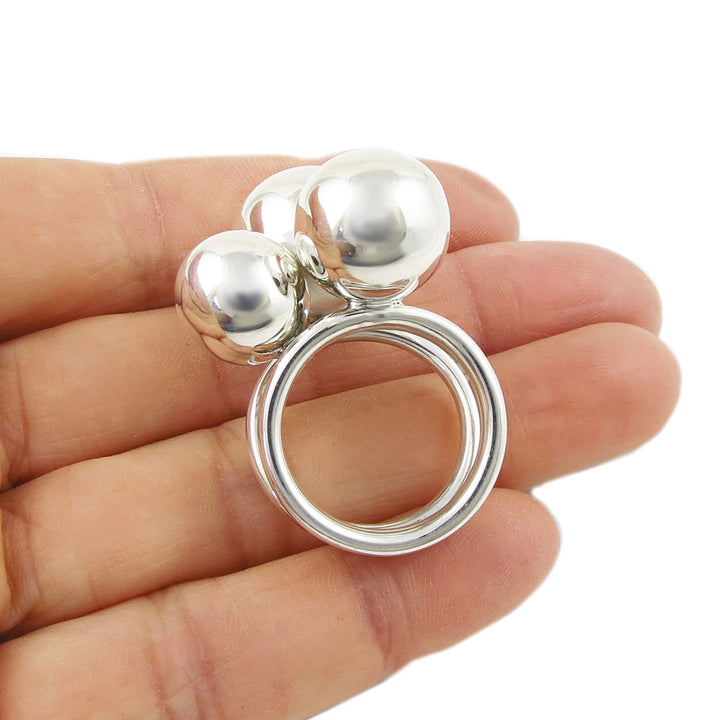 Large Sterling Silver Cluster Cocktail Ring