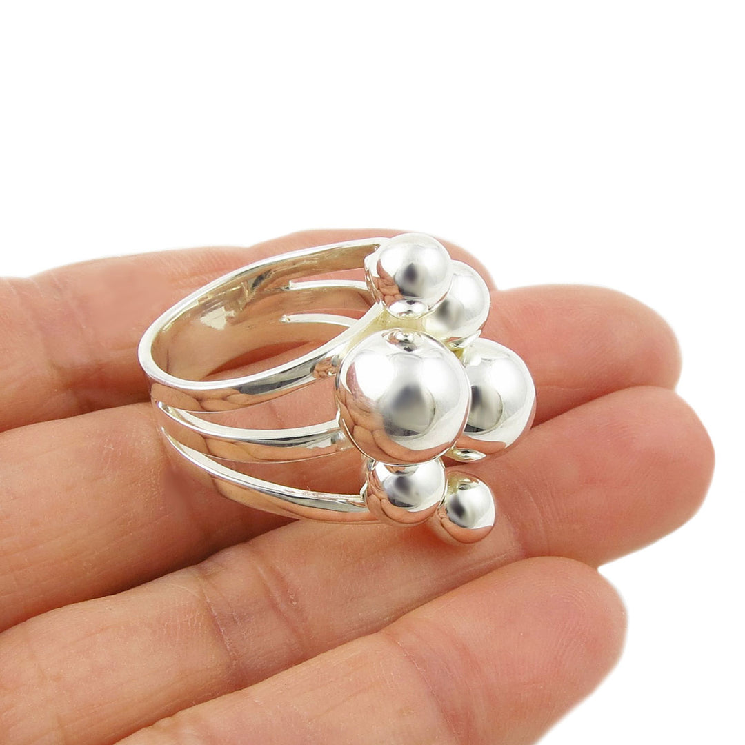 Silver Bolita Cluster Ladies Cocktail Ring