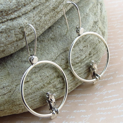 Handmade 925 Sterling Silver Parrot Circle Hoop Earrings