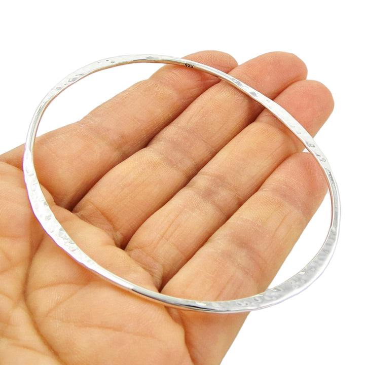 Handmade Solid Oval 925 Sterling Silver Bangle