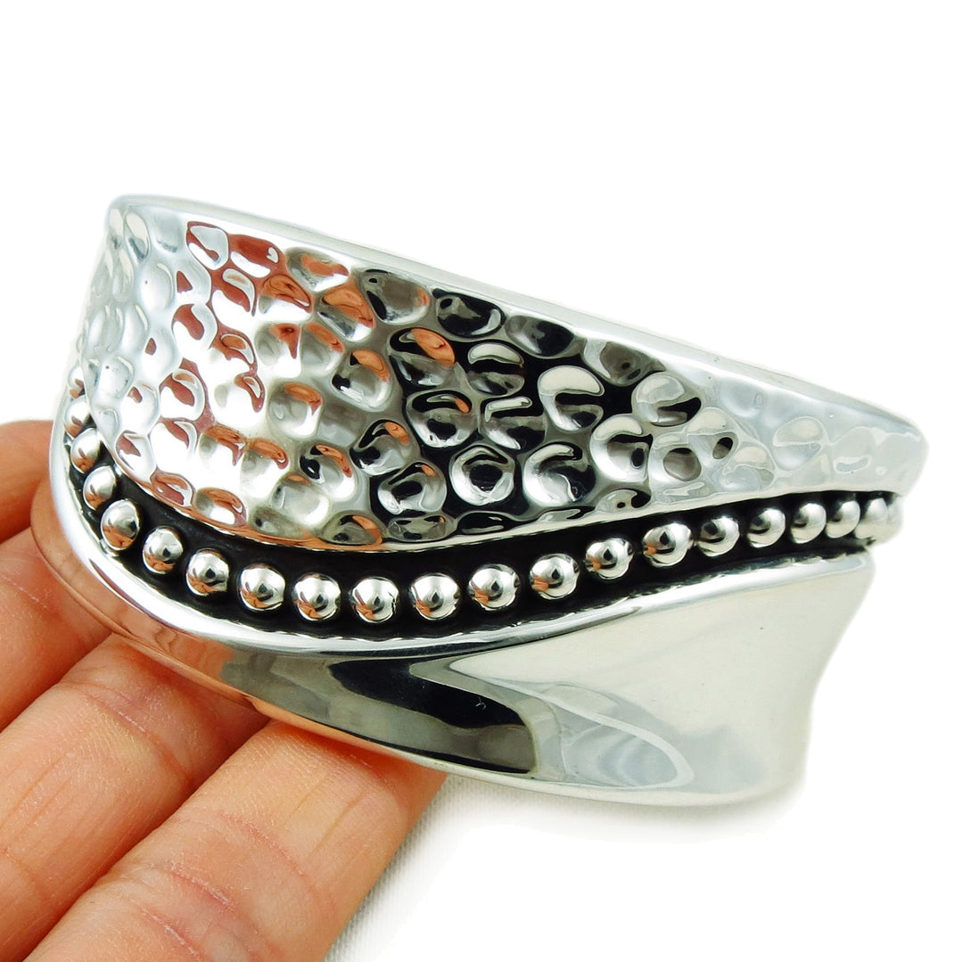 Handmade Silver Hammered Women's Bracelet Cuff