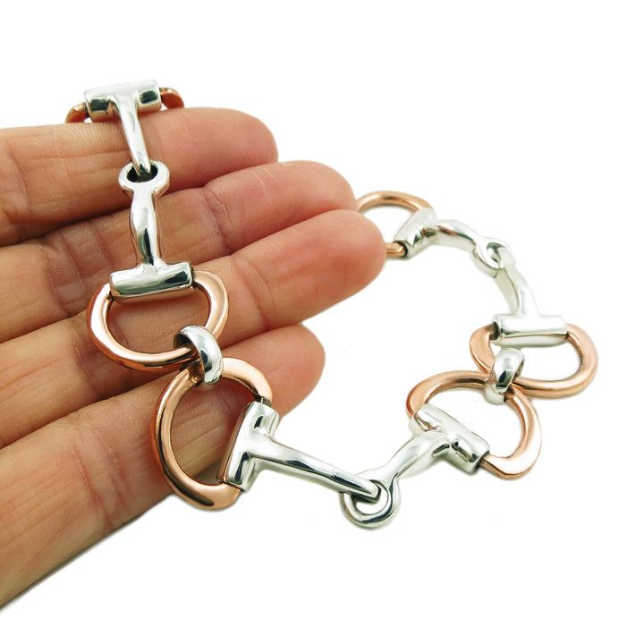 Snaffle Bit 925 Solid Sterling and Copper Women's Chunky Bracelet