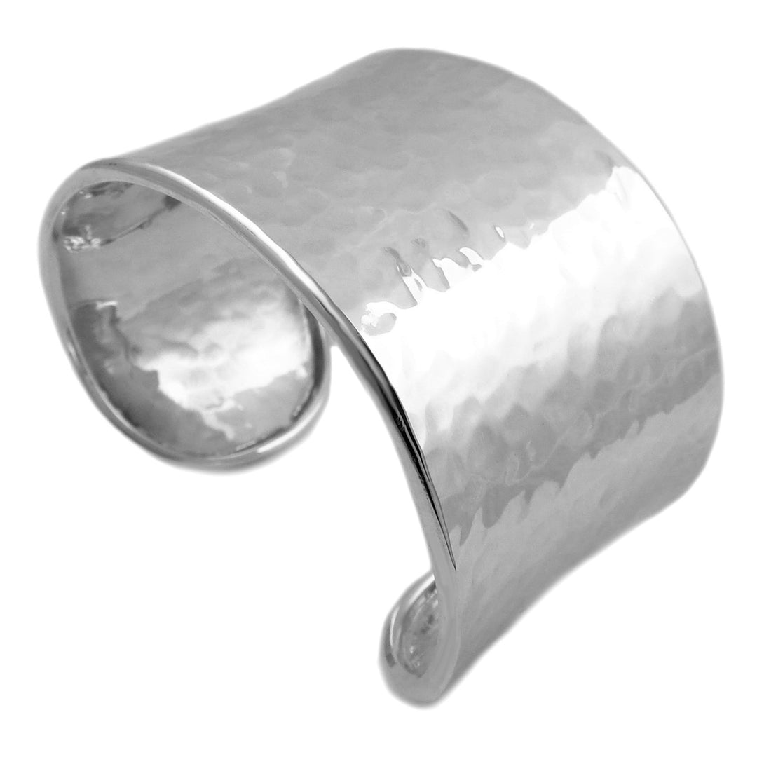 Wide Hallmarked 925 Sterling Silver Hammered Bracelet Cuff