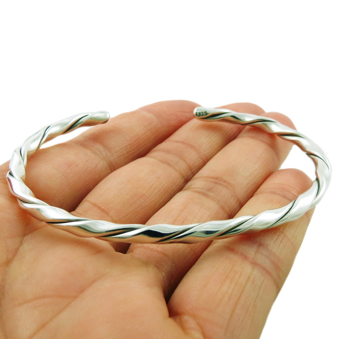 Twisted Double Band 925 Sterling Silver Bracelet Torque