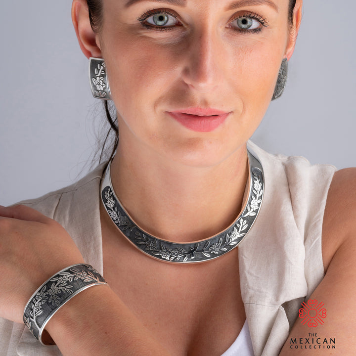 Designer Maria Belen Taxco Sterling Silver Flower Bracelet Cuff