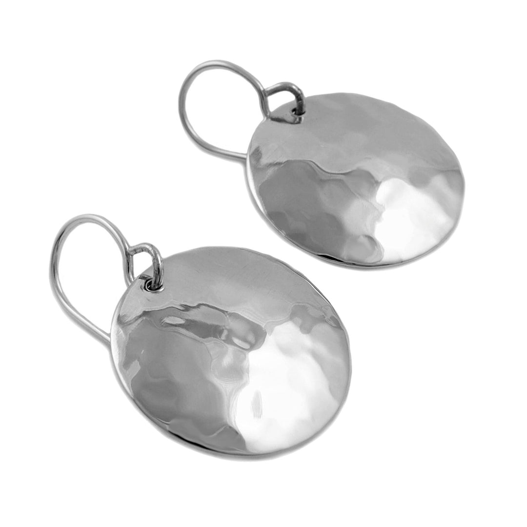 Circle 925 Sterling Silver Hammered Drop Earrings