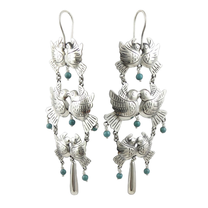 Maria Belen Chandelier Sterling Silver Lovebird Earrings