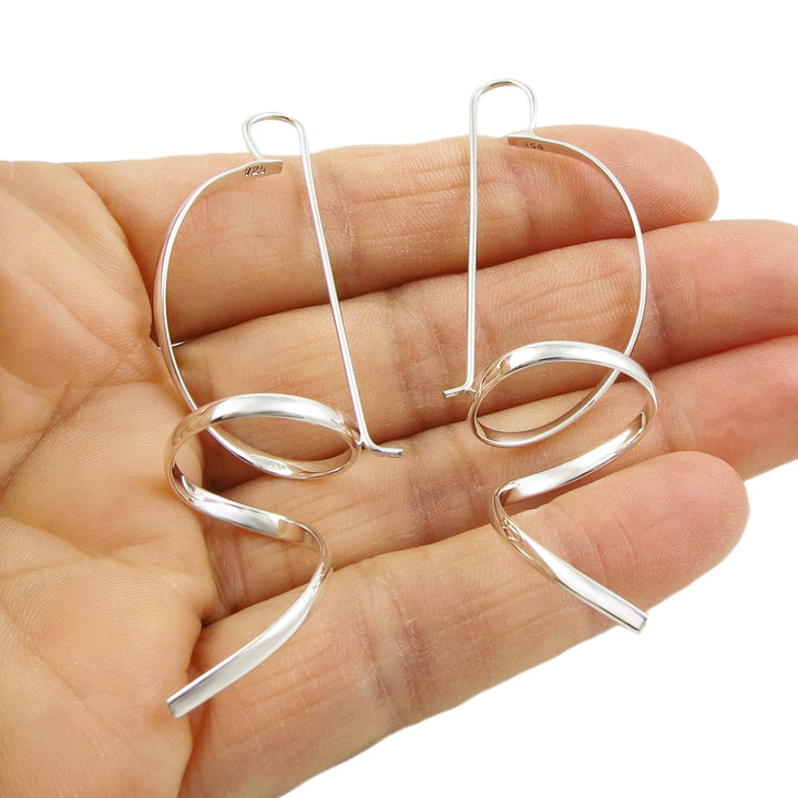 Long Sterling Silver Spiral Threader Earrings