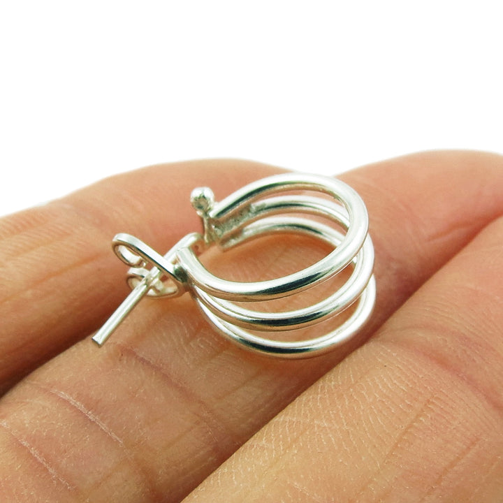 Solid 925 Sterling Silver Triple Hoop Drop Earrings