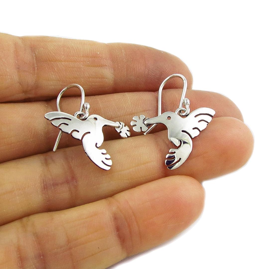 Humminghbird and Flower 925 Sterling Silver Earrings