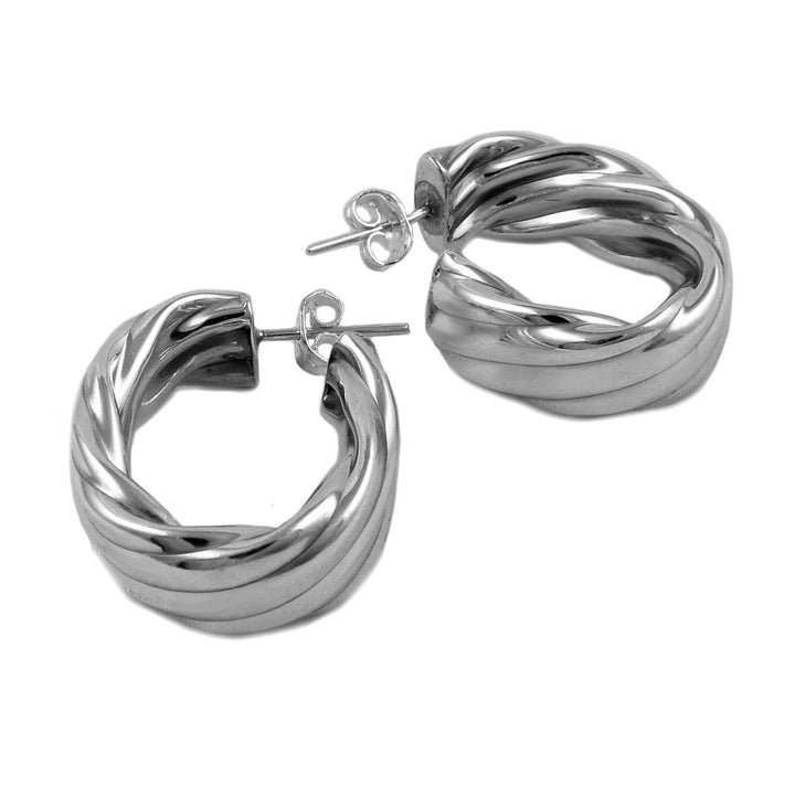 Wide Hoops 925 Sterling Silver Rope Design Earrings