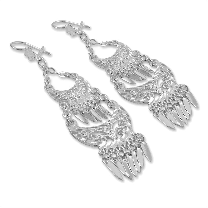 Long Chandelier 925 Sterling Silver Filigree Drop Earrings