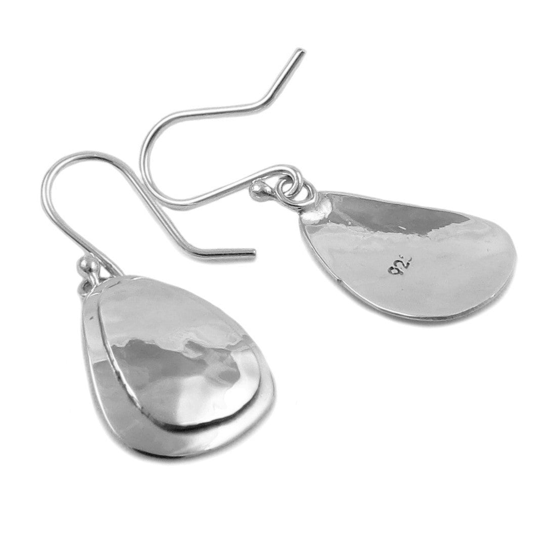 Solid 925 Sterling Silver Polished and Hammered Teadrop Earrings