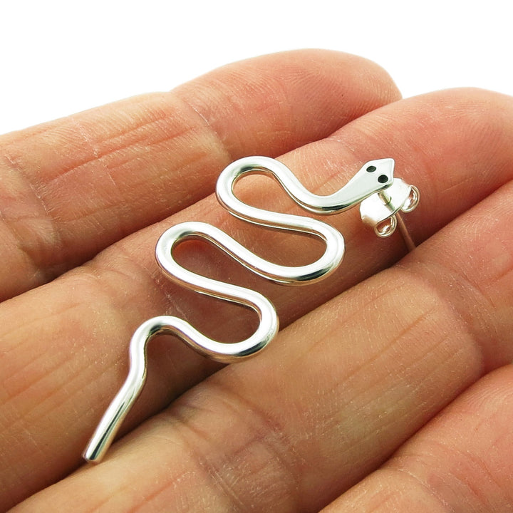 Curved Snake Unusual Sterling Silver Serpent Earrings