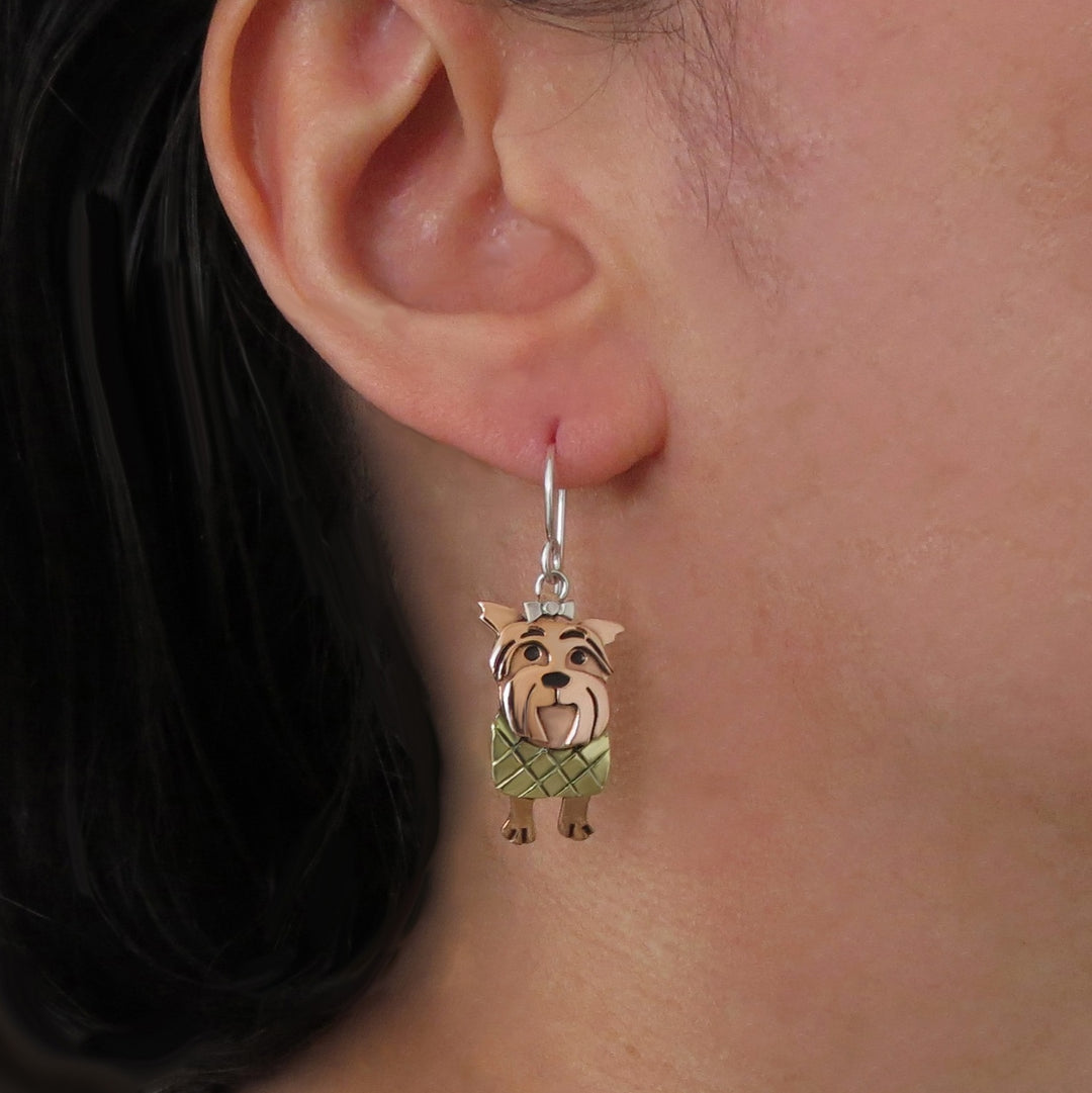 Terrier Dog 925 Silver and Copper Drop Earrings