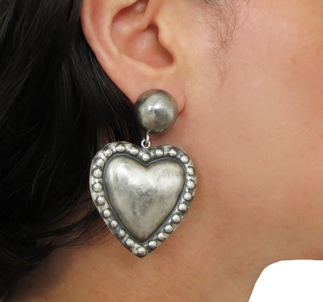 Large Maria Belen 925 Sterling Silver Love Heart Statement Earrings