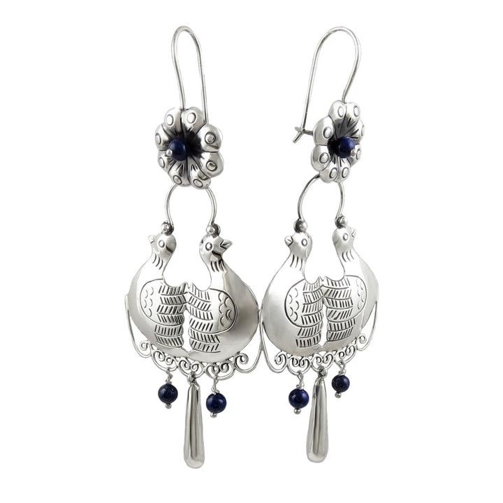 Maria Belen Taxco Designer Sterling Silver Love Bird Chandelier Earrings