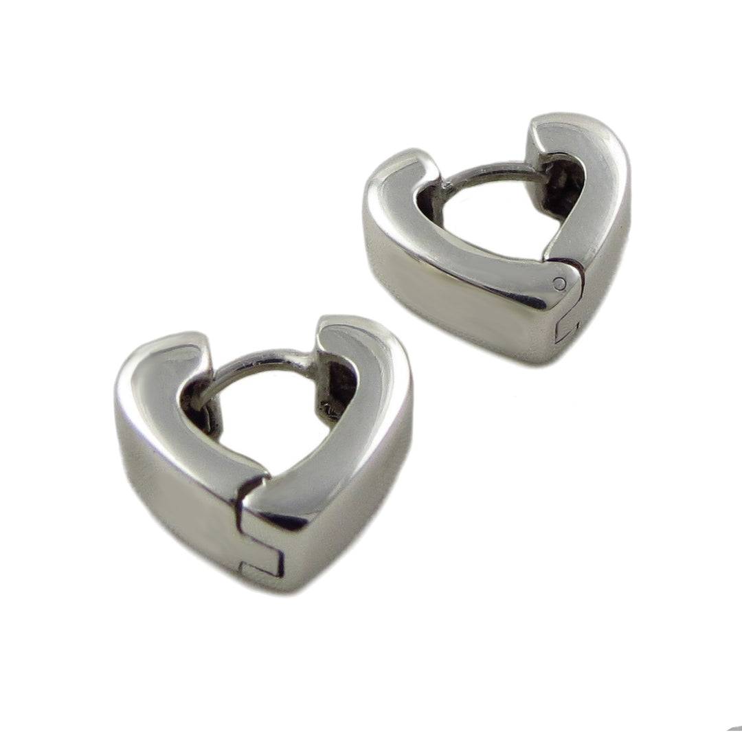 Bold Sterling Silver Heart Huggie Earrings