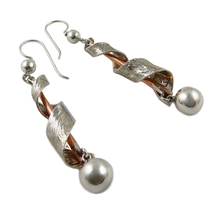 Long Sterling 925 Silver & Copper Dangle Earrings for Women
