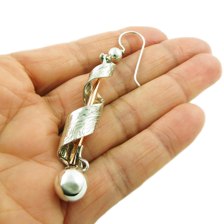 Long Sterling 925 Silver & Copper Dangle Earrings for Women
