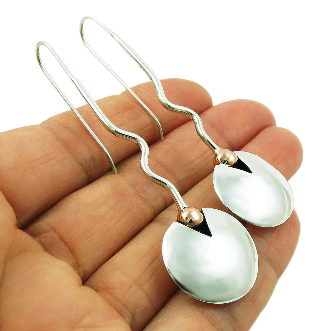 Long 925 Sterling Silver and Copper Threader Drop Earrings