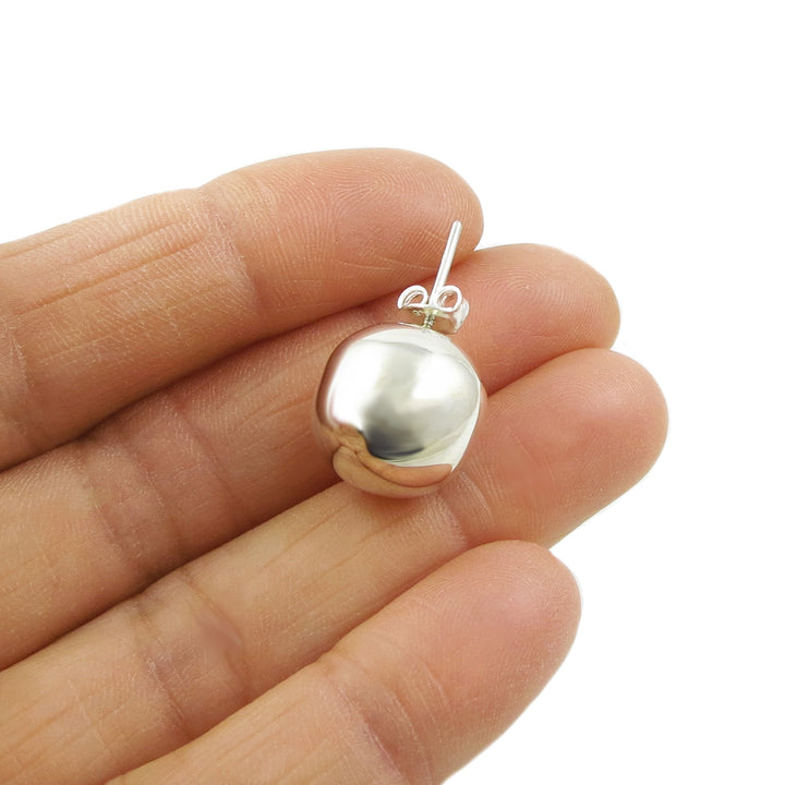 Large Polished Sterling Silver Ball Earrings