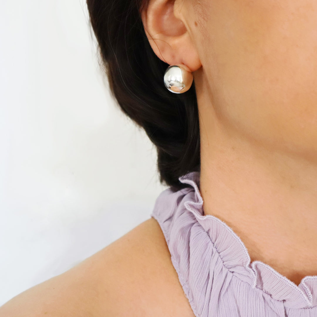Large Polished Sterling Silver Ball Earrings