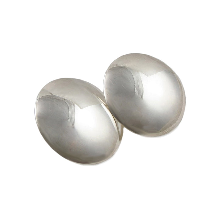Curved Sterling Silver Circle Disc Earrings