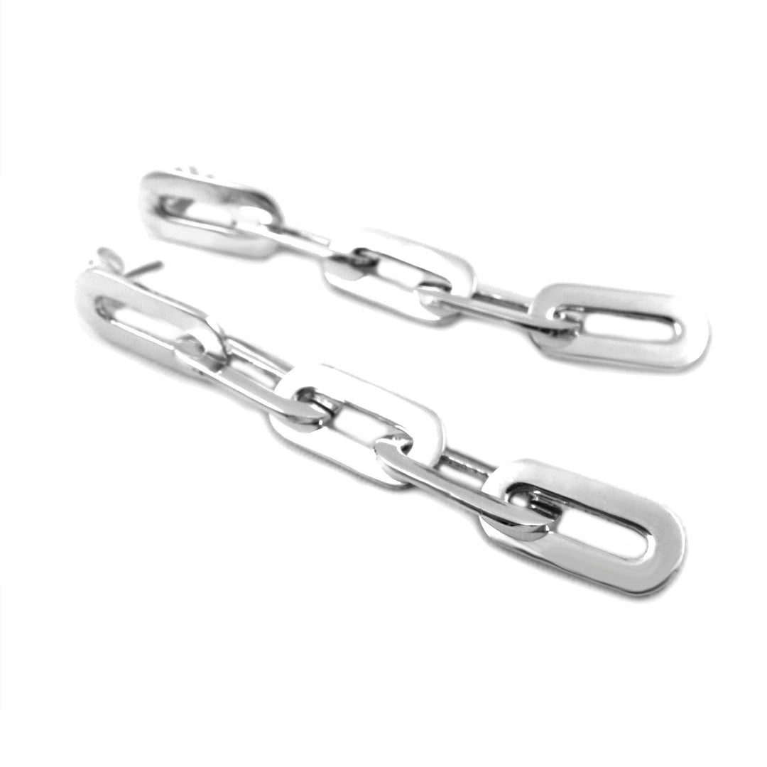 Wide Sterling Silver Curb Chain Dangle Earrings