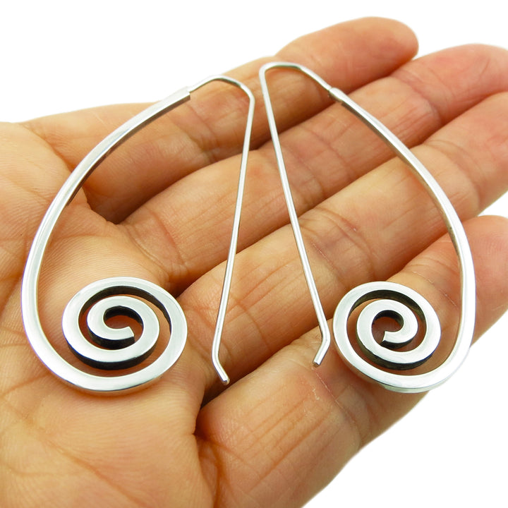 Long 925 Silver Deco Coiled Spiral Threader Earrings