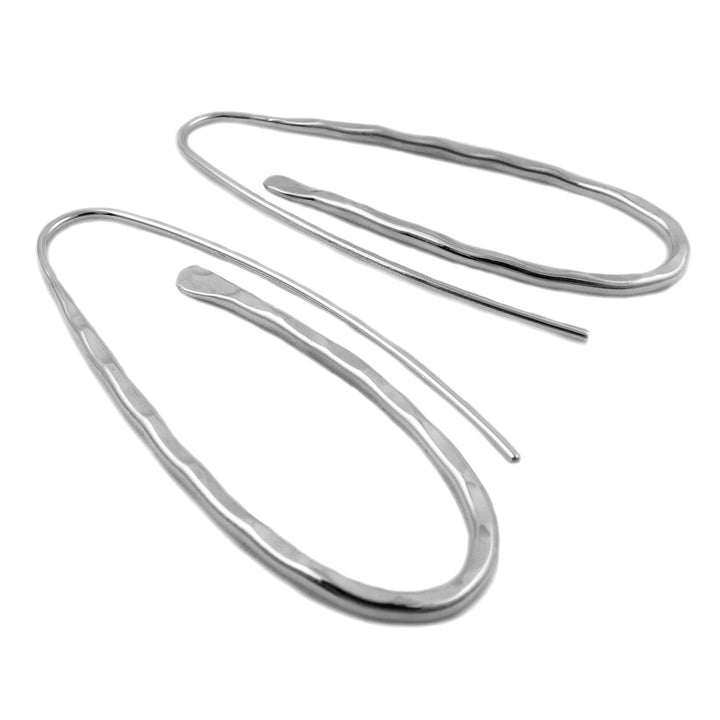 Long 925 Sterling Silver Oval Threader Earrings