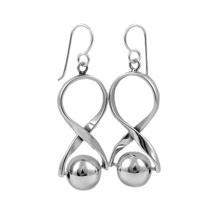 Long 925 Silver Infinity Ball Bead Dangle Earrings